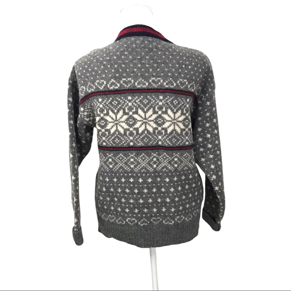 LL Bean Made In USA Vintage Wool Snowflake Button Cardigan Sweater Womens Medium - Picture 5 of 10
